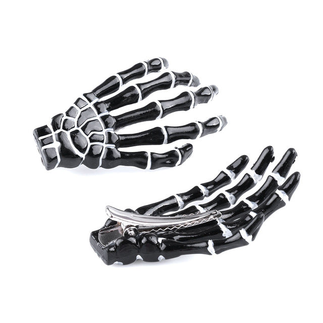 Skeleton Hand Hair Clip with Blood Design - back view