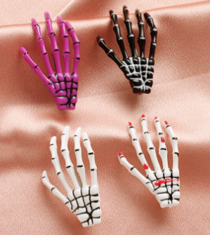 Skeleton Hand Hair Clip with Blood Design - styled view