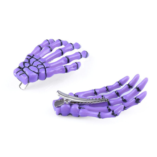 Skeleton Hand Hair Clip with Blood Design - close-up
