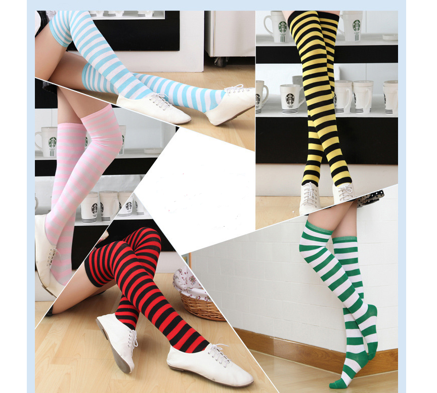Striped Thigh High Socks - front view