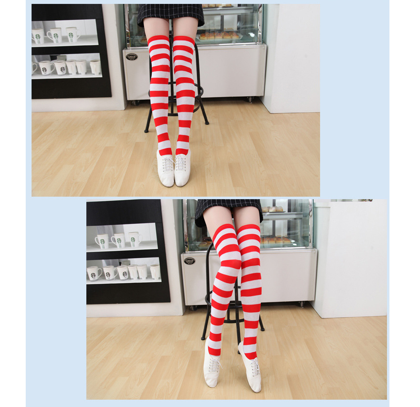 Striped Thigh High Socks - side view
