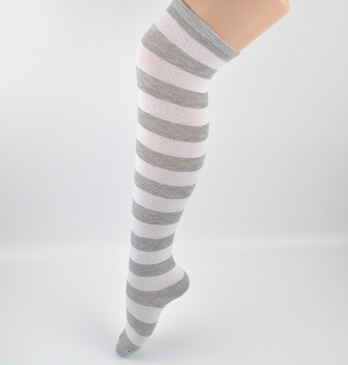 Striped Thigh High Socks - close-up