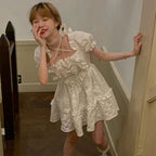 Sweet Girl Lolita Bow Square Neck Dress - front view