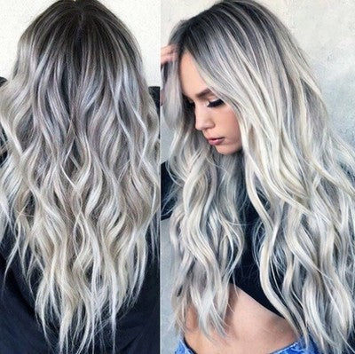Synthetic Wig with Long Curly Hair - Gray Gradient Anime - detail view