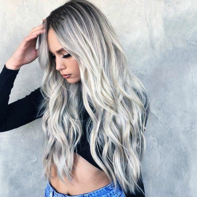 Synthetic Wig with Long Curly Hair - Gray Gradient Anime - side view