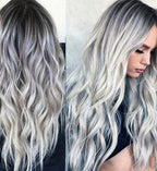 Synthetic Wig with Long Curly Hair - Gray Gradient Anime - back view