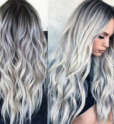 Synthetic Wig with Long Curly Hair - Gray Gradient Anime - back view