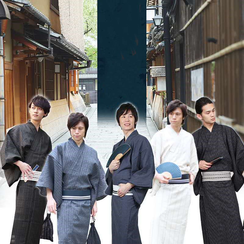 Traditional Japanese Men's Yukata Kimono - styled view