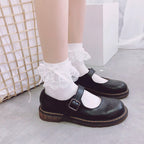 White Lace Bow and Beaded Lolita Socks - front view