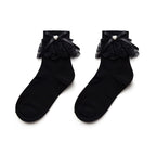 White Lace Bow and Beaded Lolita Socks - detail view
