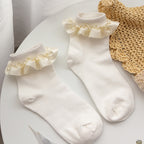 White Lace Bow and Beaded Lolita Socks - side view