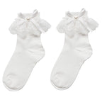 White Lace Bow and Beaded Lolita Socks - back view