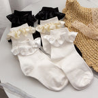 White Lace Bow and Beaded Lolita Socks - styled view