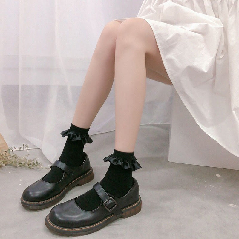 White Lace Bow and Beaded Lolita Socks - alternate angle