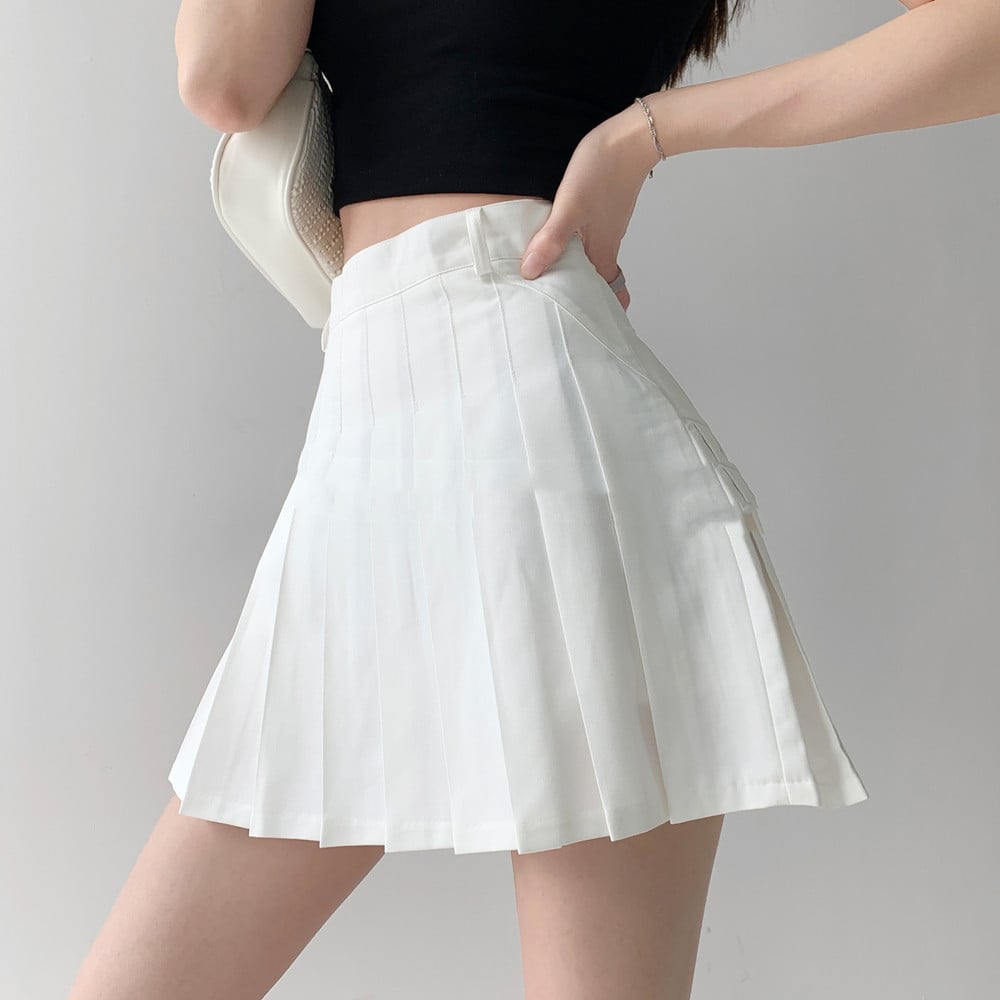 Women's College High Waist Pleated Skirt - back view