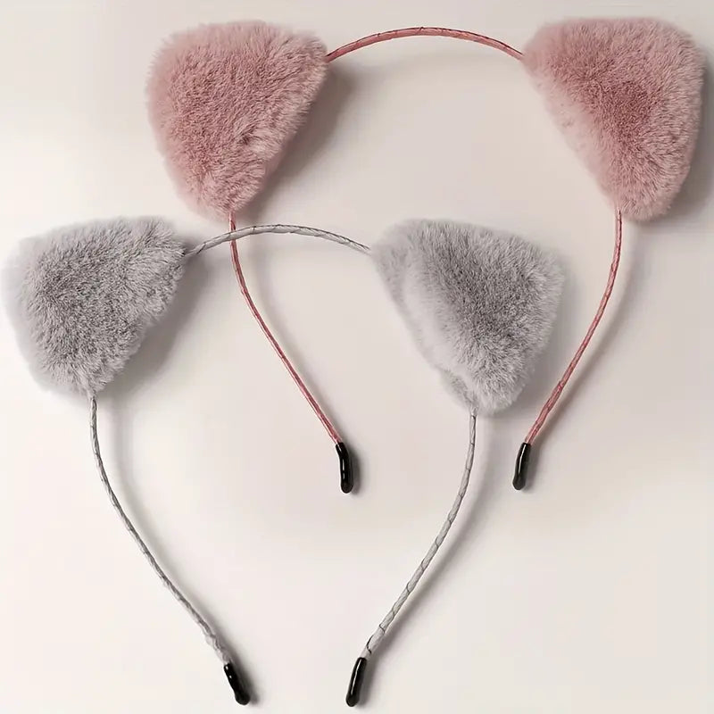 Women's Plush Fox Cat Ears Headband Playful Accessory - detail view