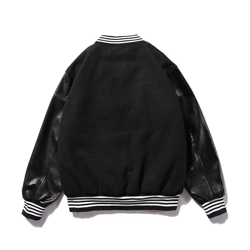 Woolen Leather Embroidered Baseball Jacket - front view