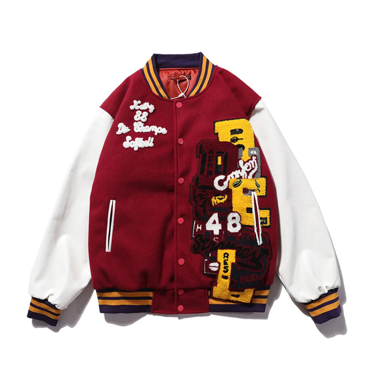 Woolen Leather Embroidered Baseball Jacket - in use