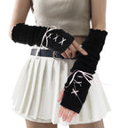 Y2K Harajuku Fingerless Arm Warmers - Long Thumb Hole Gloves for Women, Black 15.7 Inch - detail view
