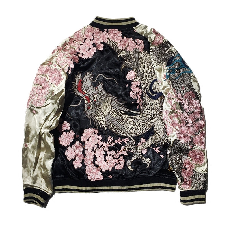 Yokosuka Dragon Cherry Blossom Embroidered Reversible Jacket - styled view